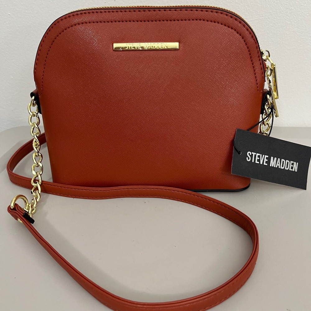 Steve Madden BMARILYN Crossbody Bag Persimmon Domed‎ Purse Chain Strap